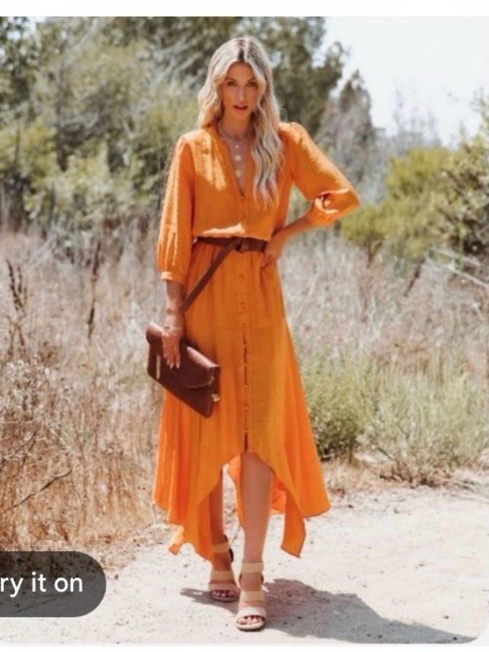 Vici x Fate Tangerine Maxi Boho Button Front Hi-Low Resort Vacation Dress